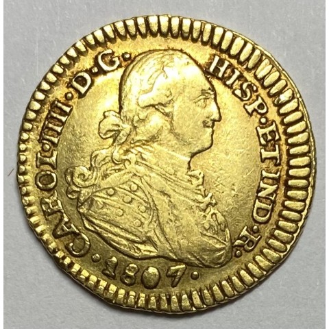 1 ESCUDO CARLOS IV 1807 POPAYÁN